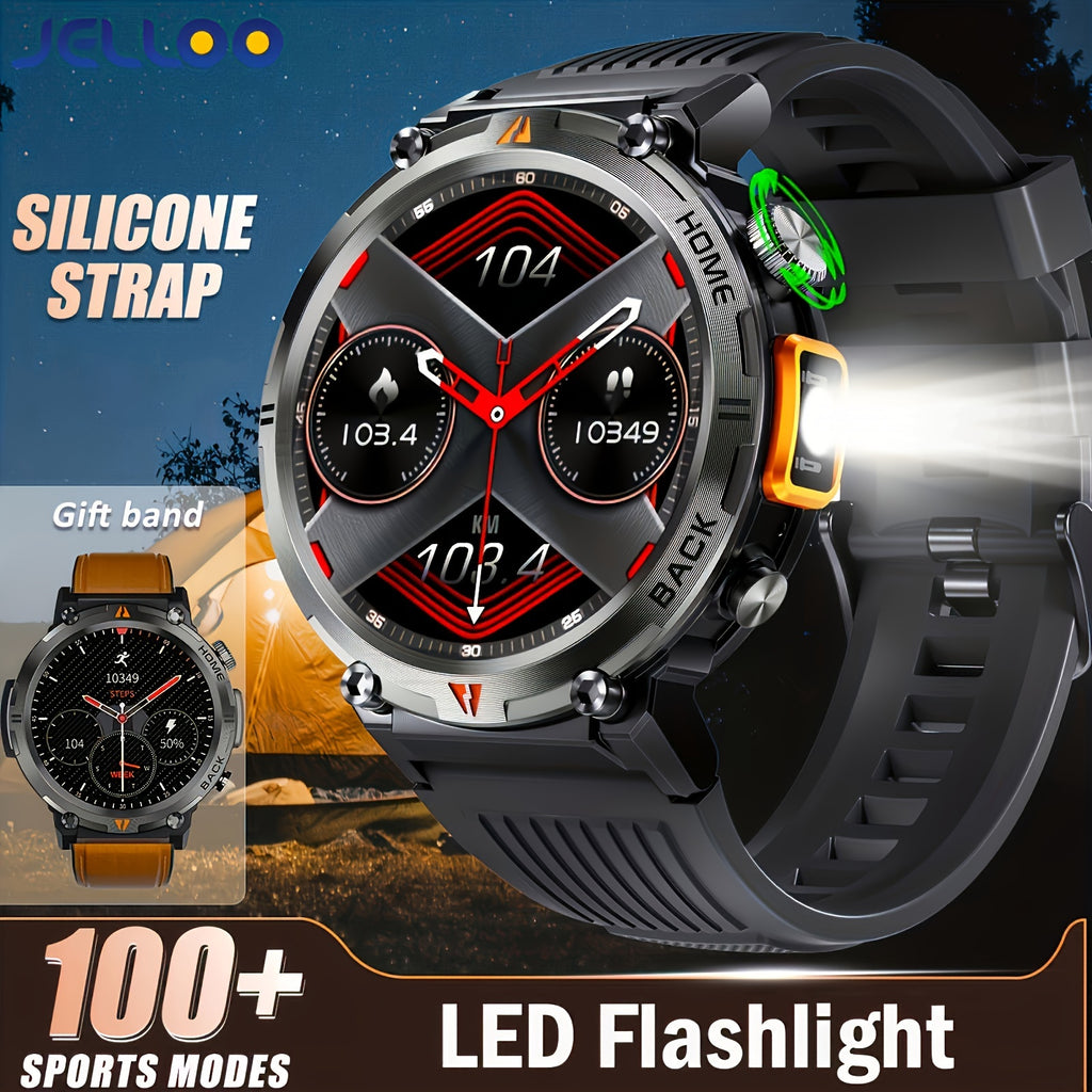 [JELLOO Smart Watch] JELLOO Sports Smart Watch | 1.45" HD Screen, Wireless Calling Function, LED Lighting, Zinc Alloy, Water-Resistant, Magnetic Charging, for Android & iPhone - Fitness Tracker, Pedometer, Modern Design, Wire