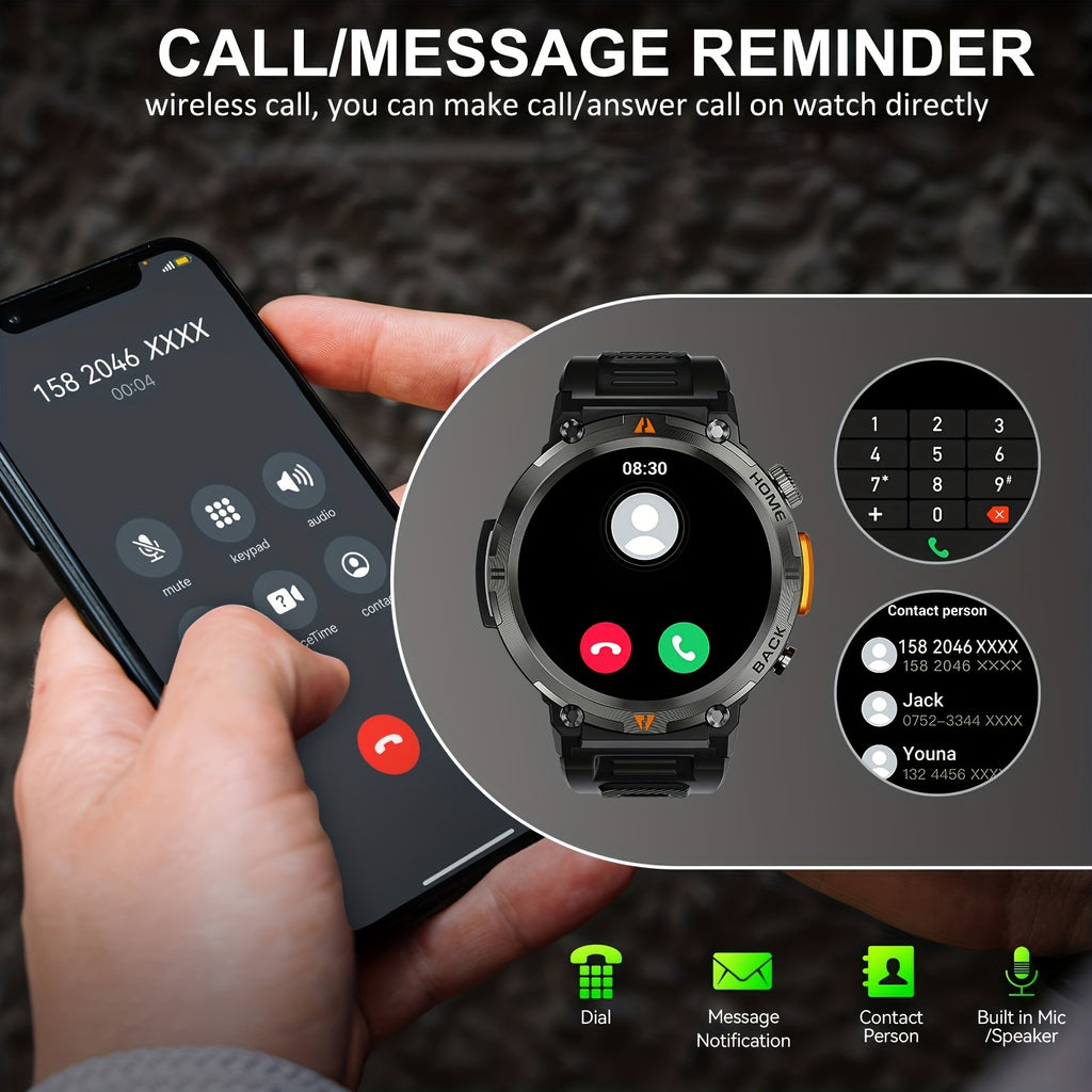 [JELLOO Smart Watch] JELLOO Sports Smart Watch | 1.45" HD Screen, Wireless Calling Function, LED Lighting, Zinc Alloy, Water-Resistant, Magnetic Charging, for Android & iPhone - Fitness Tracker, Pedometer, Modern Design, Wire